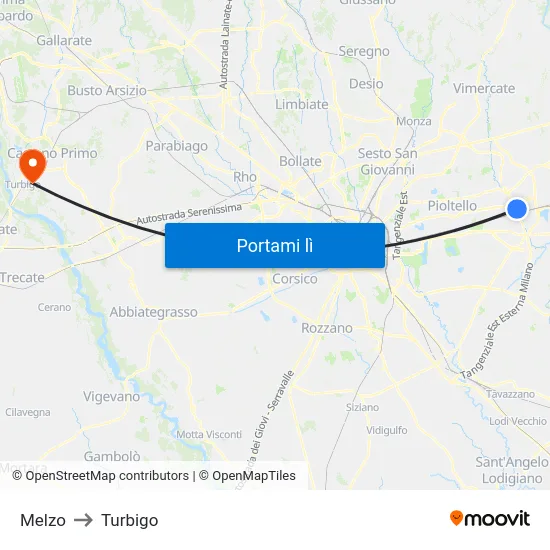 Melzo to Turbigo map