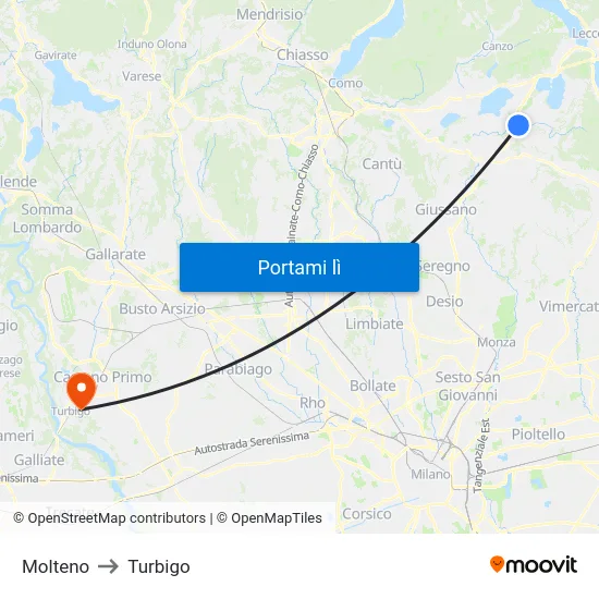 Molteno to Turbigo map