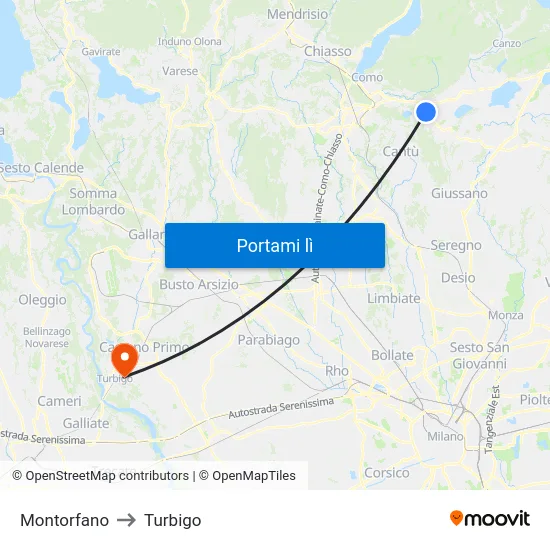 Montorfano to Turbigo map