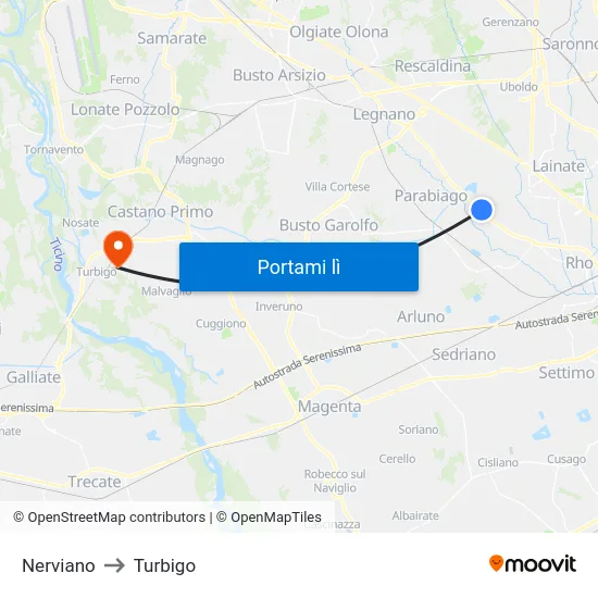 Nerviano to Turbigo map