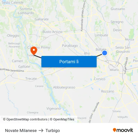 Novate Milanese to Turbigo map