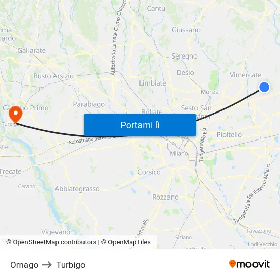 Ornago to Turbigo map