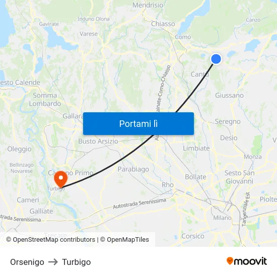 Orsenigo to Turbigo map
