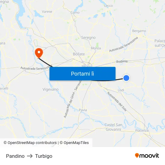 Pandino to Turbigo map