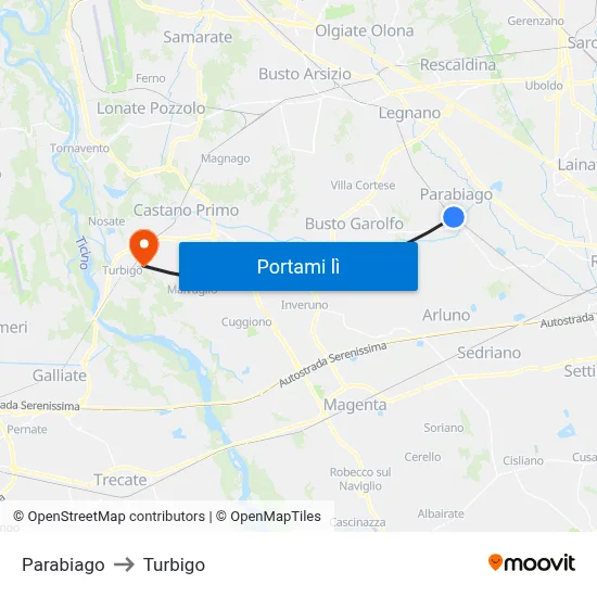 Parabiago to Turbigo map