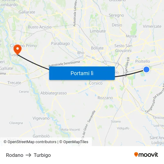 Rodano to Turbigo map