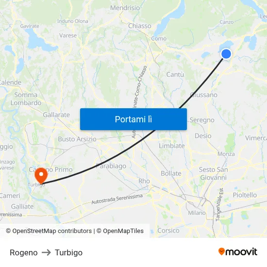 Rogeno to Turbigo map