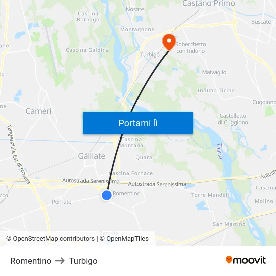 Romentino to Turbigo map