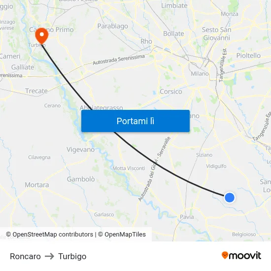 Roncaro to Turbigo map