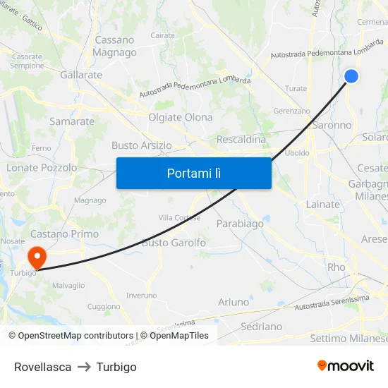 Rovellasca to Turbigo map