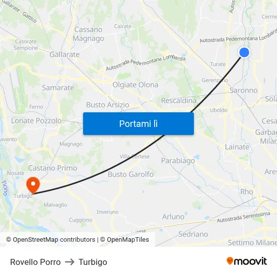 Rovello Porro to Turbigo map