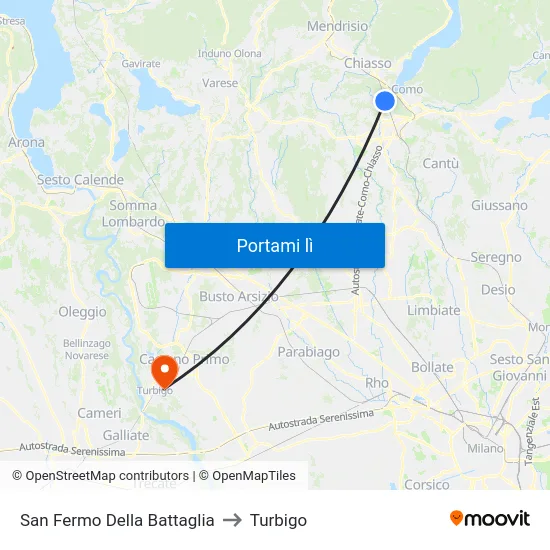 San Fermo Della Battaglia to Turbigo map
