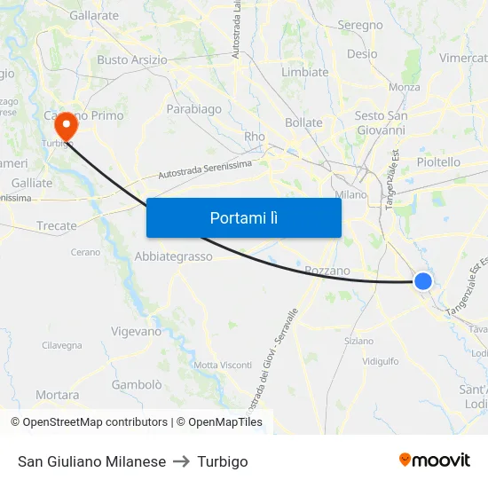 San Giuliano Milanese to Turbigo map