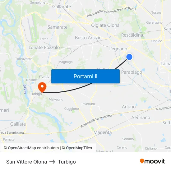 San Vittore Olona to Turbigo map