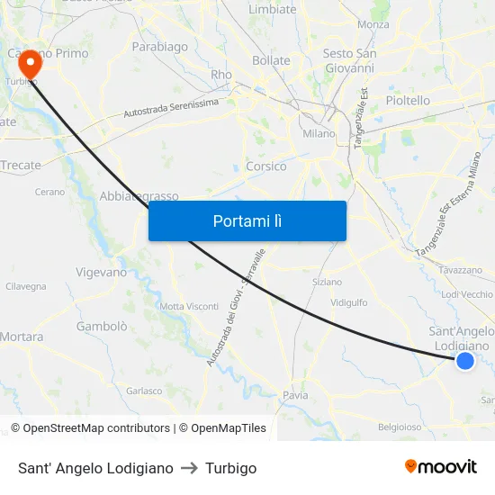 Sant' Angelo Lodigiano to Turbigo map
