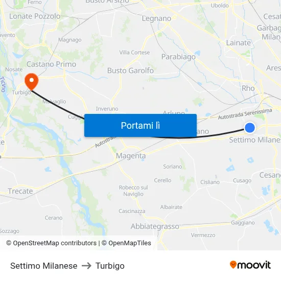Settimo Milanese to Turbigo map