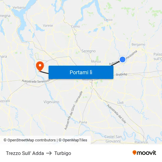 Trezzo Sull' Adda to Turbigo map