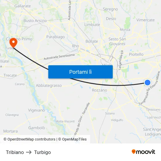 Tribiano to Turbigo map