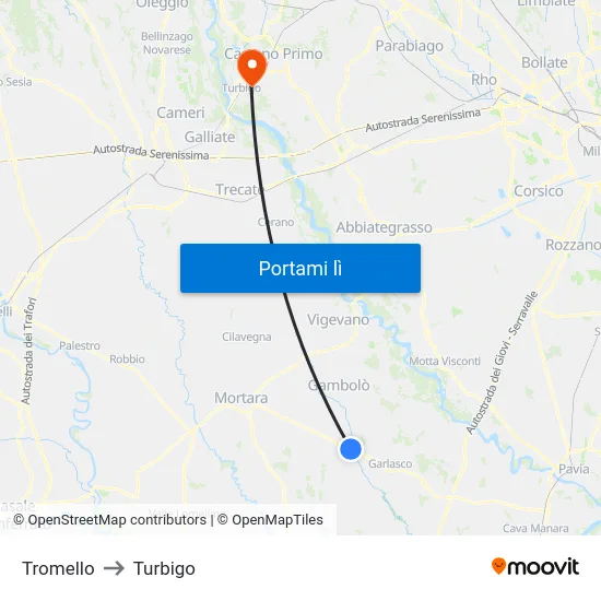 Tromello to Turbigo map