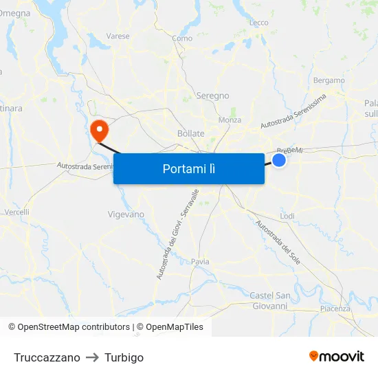 Truccazzano to Turbigo map