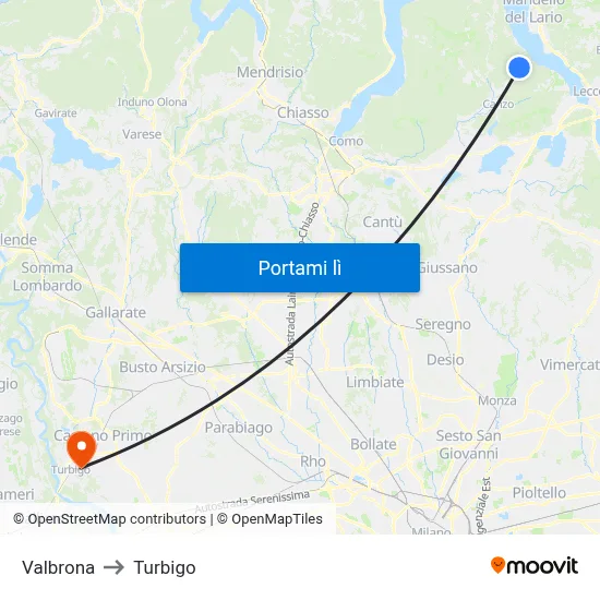 Valbrona to Turbigo map