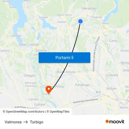 Valmorea to Turbigo map
