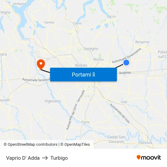 Vaprio D' Adda to Turbigo map