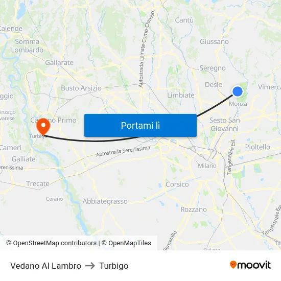 Vedano Al Lambro to Turbigo map