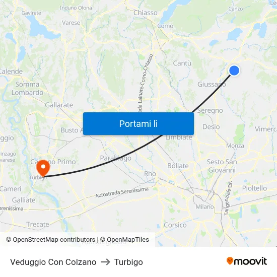 Veduggio Con Colzano to Turbigo map