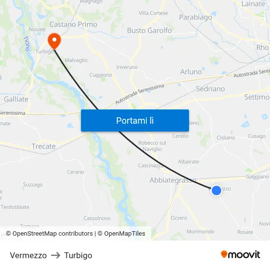Vermezzo to Turbigo map