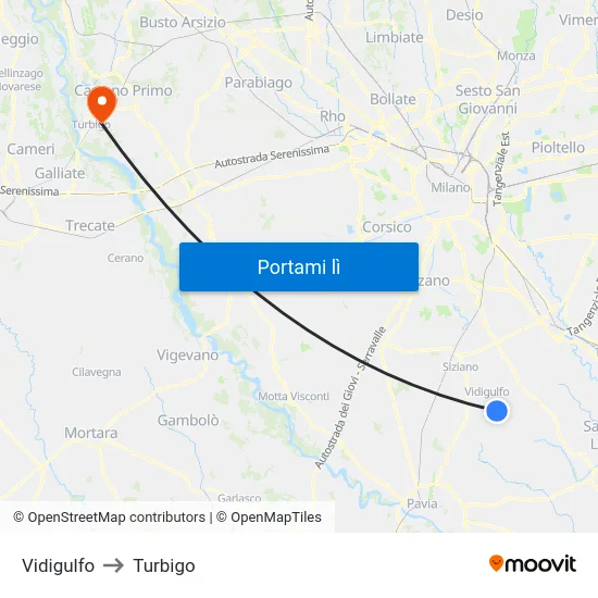 Vidigulfo to Turbigo map