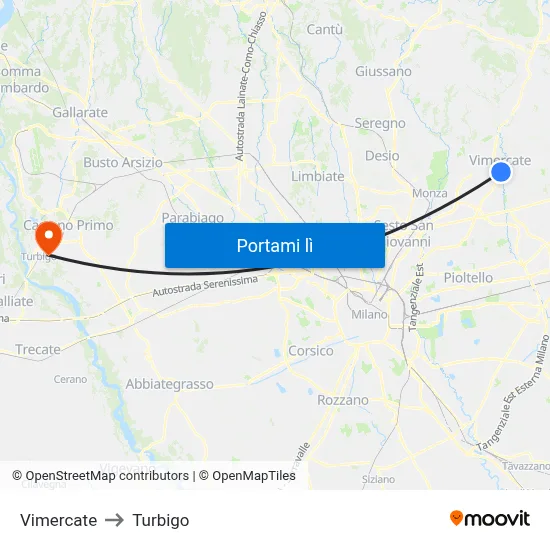 Vimercate to Turbigo map