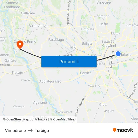 Vimodrone to Turbigo map