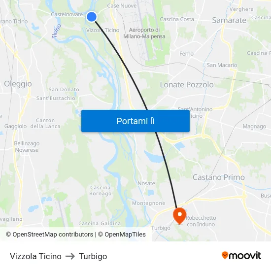 Vizzola Ticino to Turbigo map