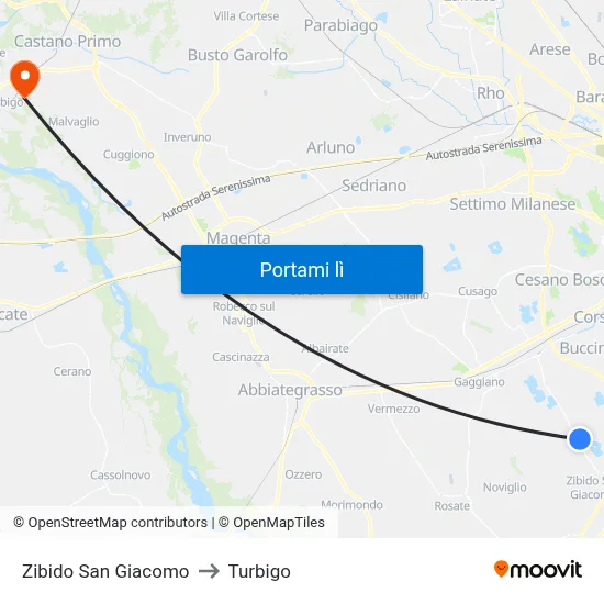Zibido San Giacomo to Turbigo map