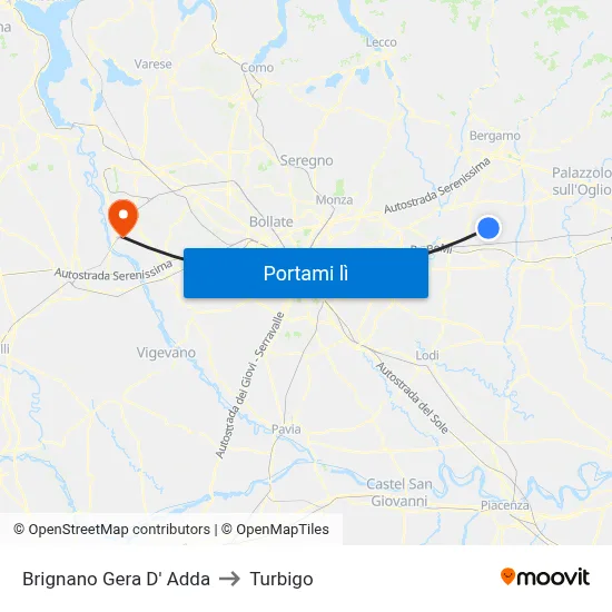 Brignano Gera D' Adda to Turbigo map