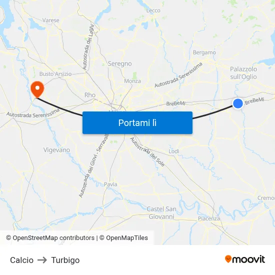 Calcio to Turbigo map