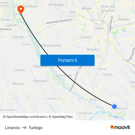 Linarolo to Turbigo map