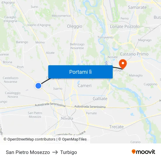 San Pietro Mosezzo to Turbigo map