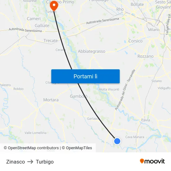 Zinasco to Turbigo map