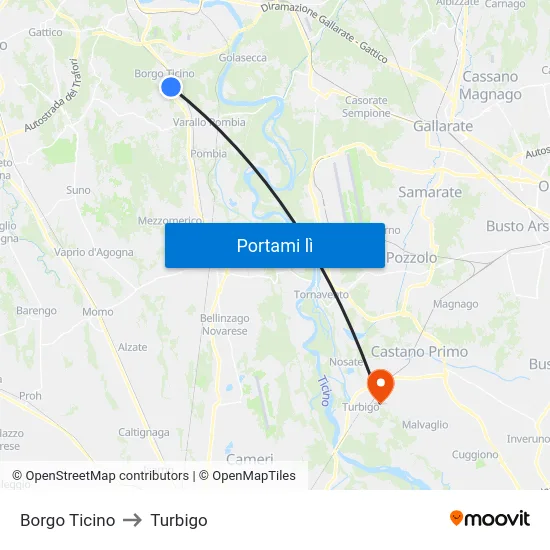 Borgo Ticino to Turbigo map