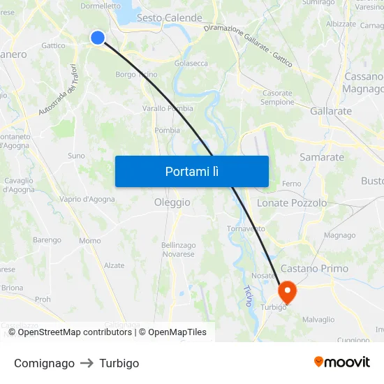 Comignago to Turbigo map