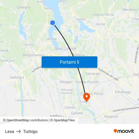 Lesa to Turbigo map