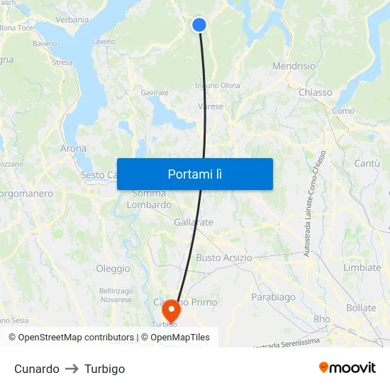 Cunardo to Turbigo map