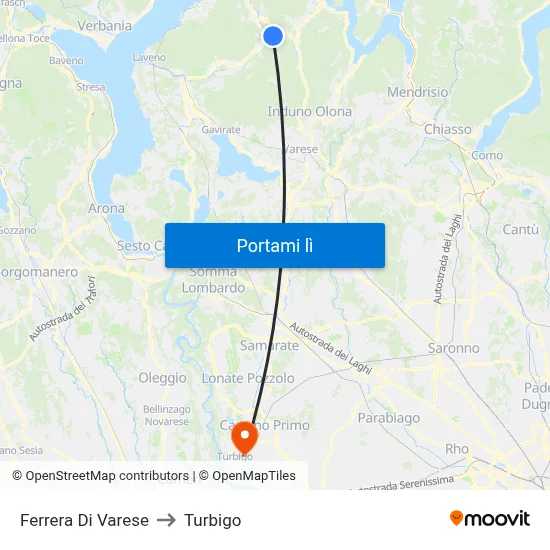 Ferrera Di Varese to Turbigo map