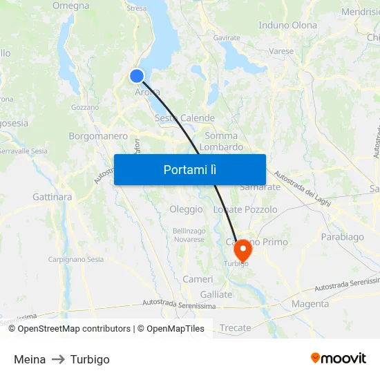 Meina to Turbigo map