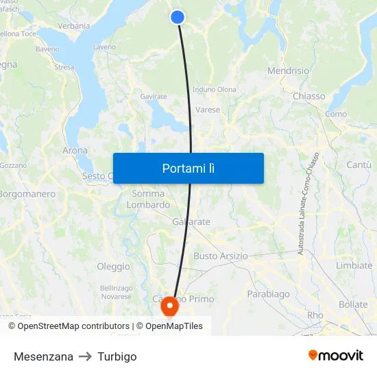 Mesenzana to Turbigo map
