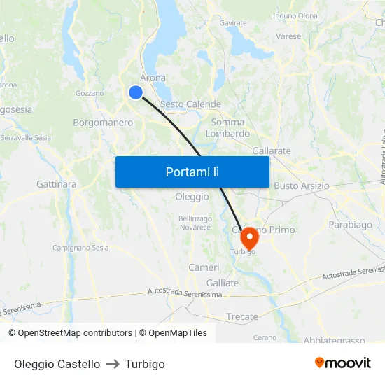 Oleggio Castello to Turbigo map