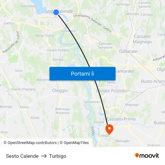 Sesto Calende to Turbigo map