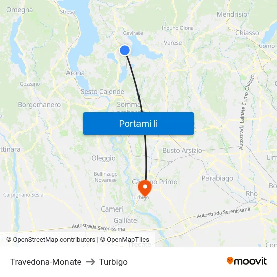 Travedona-Monate to Turbigo map